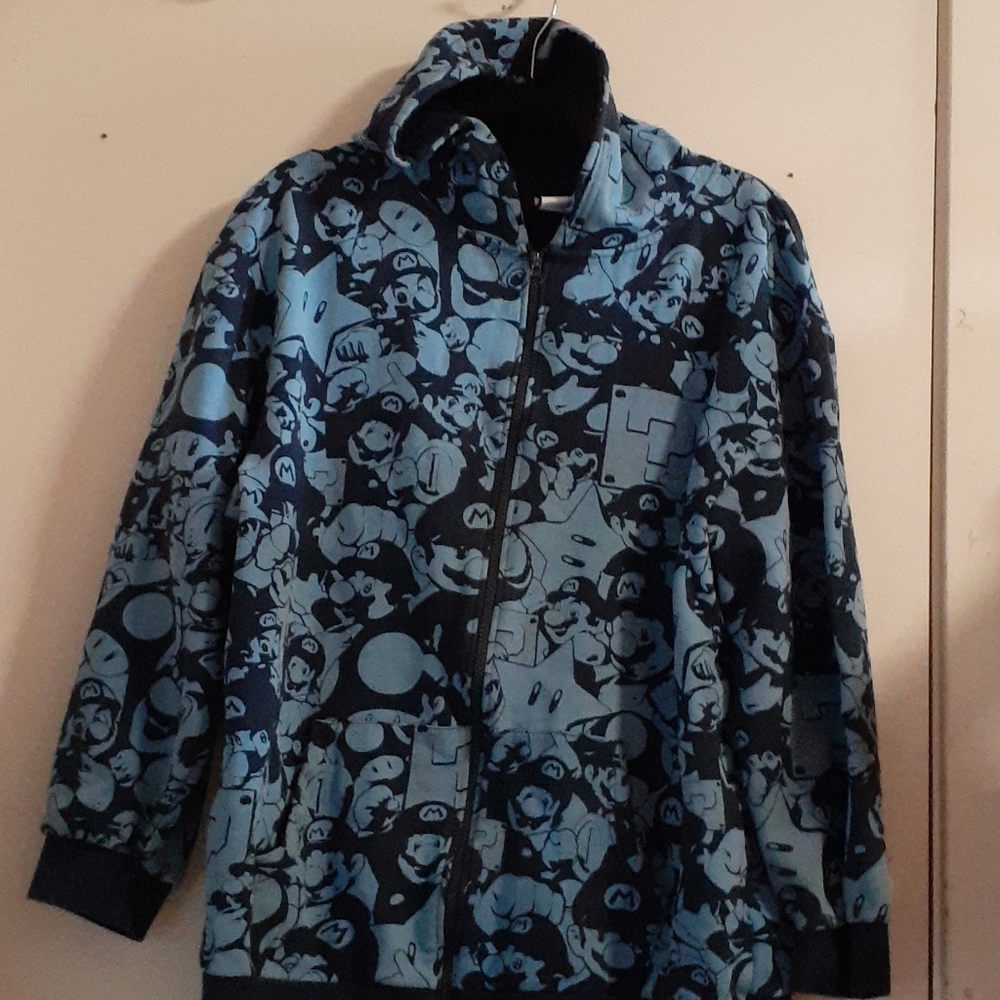 Mario bros large zipper hoodie sweatshirt